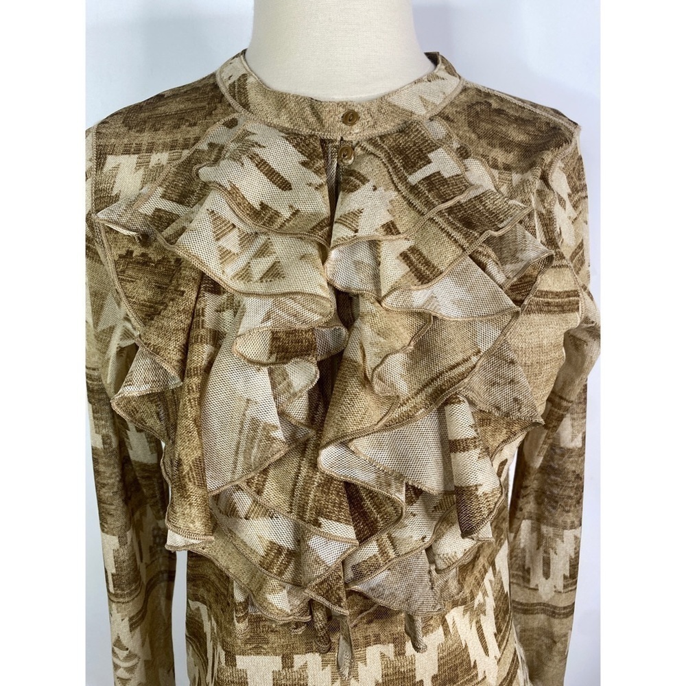 Lauren Ralph Lauren Semi Sheer Aztec Print Ruffle Long Sleeve Top - Picture 4 of 10